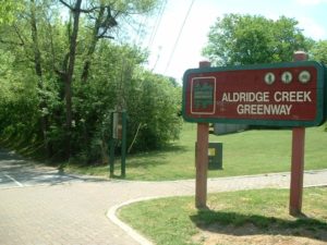 An entrance to Aldridge Creek Greenway in Southeast Huntsville.