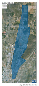 A map of the proposed Meridian Street Corridor in downtown Huntsville